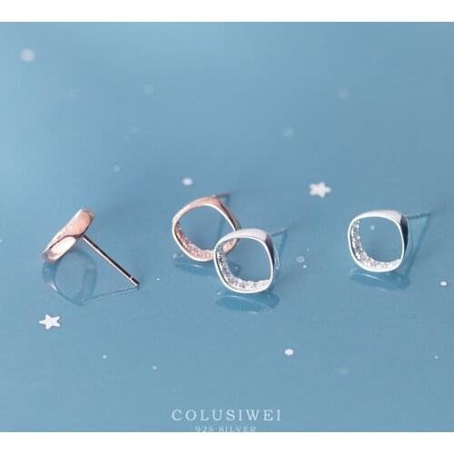 Colusiwei Genuine 925 Sterling Silver Irregular Square Shape Stud Earrings for Women Ear Pins Simple Jewelry New Brincos