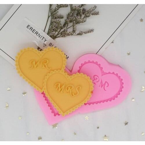 Double Heart MRS MR Chocolate Die Cake Decorative Molded Sugar Die Silicone Die P957