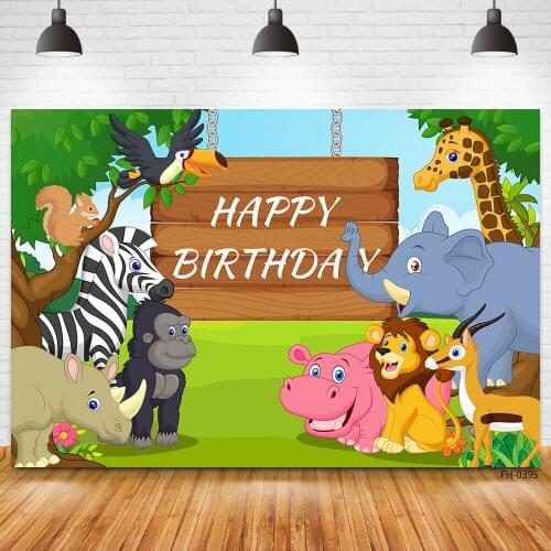 Custom Name Wild Animal Jungle Forest Safari Party Backgrounds For Newborn Baby Shower 1st Birthday Photography Studio Backdrops