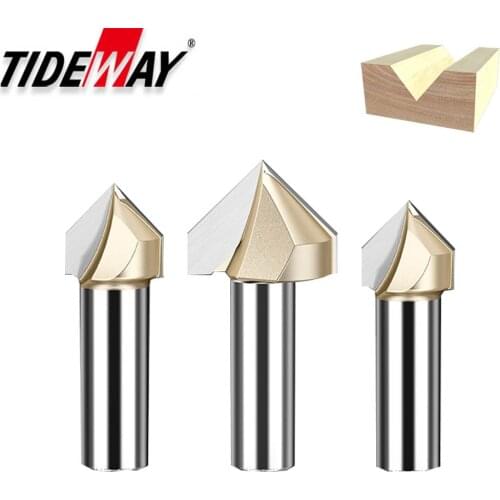 Tideway 90 Degrees V-type Woodworking Milling Cutter Carbide CNC Router Bit V Groove for Wood MDF Cutting Slotting Engraving
