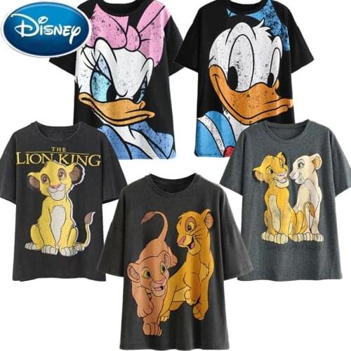 T-shirt Women Summer Cartoon Vintage Lion King Print O-neck Short Sleeve T shirt Harajuku Streetwear Cotton T-shirt Female Tops