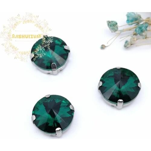Best-selling Circular Satellite Malachite green Crystal Glass Sewing Rhinestones Whith Claw DIY Jeans Woman and Wedding Dresses