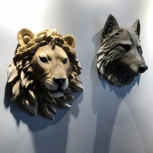 Resin Simulation Animal Head Wall Hanging Lion Head Wall Decoration Bar Ornaments Living Room Decoration