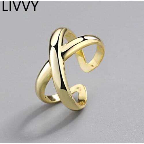 LIVVY Silver Color rings for women cross Temperament Personality Fashion Female Trendy Resizable Opening Rings 2021 Trend