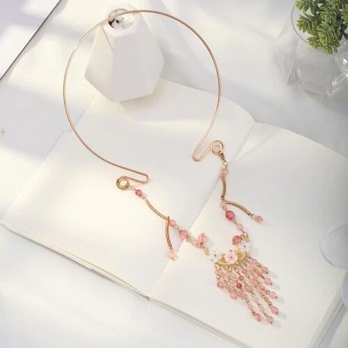 Handmade Antique Style Gold Color Collar Necklace Tassel Pendant Necklaces Chinese Wedding Hanfu Dress Decorative Jewelry