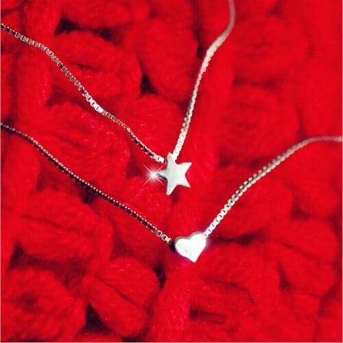 Hot New 925 Sterling Silver Jewelry Korean Simple Fashion Heart-shaped Star Beautiful Clavicle Chain Pendant Necklaces XL013