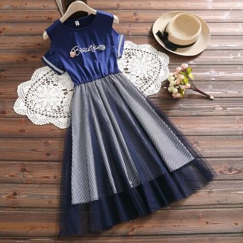 Mori girl cute striped mesh dress new summer fashion short sleeve casual sweet dress