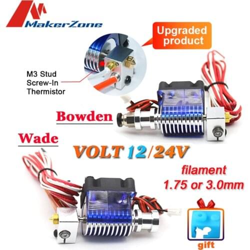 Upgraded V6 J-head Hotend Wade/Bowden Extruder with Heater M3 screw-in Thermistor Nozzle Fan Heat sink MK8 3D for Printer Parts