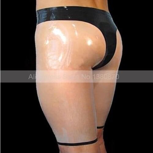 Men Natural Latex Shorts Sexy Transparent Panties Male Underwear Tight Lingerie S-LPM087