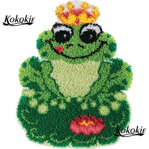Frog diy latch hook kits rug printed canvas crochet tapis home decor needle for carpet embroidery foamy floralkussen knooppakket