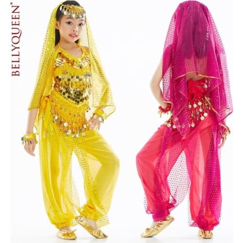 2020 New Child Belly Dancing Outfits Dress 6Pcs/set Spandex Oriental Dancing Costumes 3 colors Bollywood Dresses For Girls