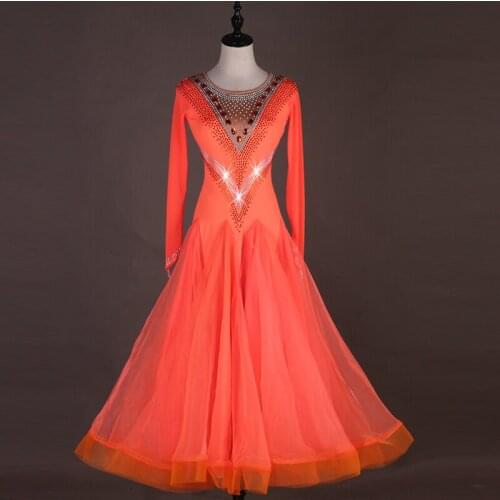 New Ballroom Dance Competition Dresses Women Waltz Skirt Long Sleeve Festival Clothing Ladies Tango Performance Costumes DQL710