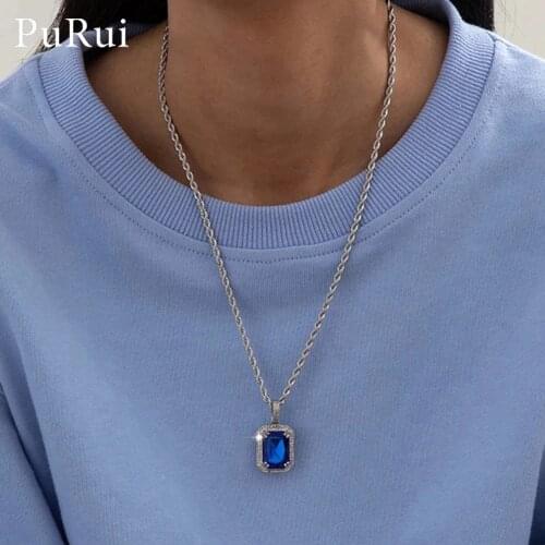 2020 Blue Rhinestone Pendant Necklace Stainless Steel Twisted Chain Hip Hop Necklace for Men Women Enamel Femme Collier Necklace