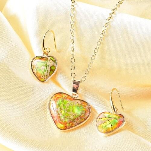 Natural stone Jasper Heart Pendants Necklaces Women Vintage Jewelry Gift for Mom Fashion Accessories