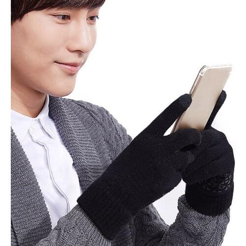 Unisex Gloves for Men and Women Knit Anti-Slip Elastic Cuff Windproof Warm Full Fingers Solid Color Black Winter Stretchy Mitten