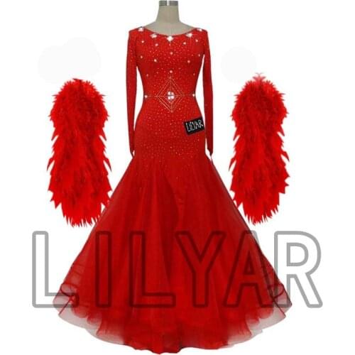 Ballroom Dance Dress Standard Skirt Competition Dress Costumes Performing Dress Customize New Arrival Adult Kids Red Fishbone s