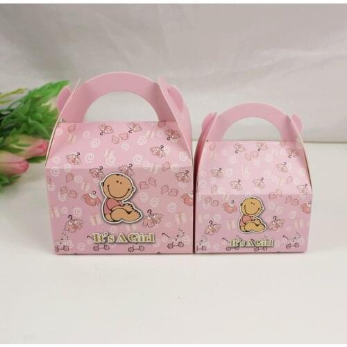 50Pcs Its A Boy/girl Wedding Party Favors Box Cartoon Gift Box Baby Shower Birthday Party Candy Dragee Baptism Bags with Handles