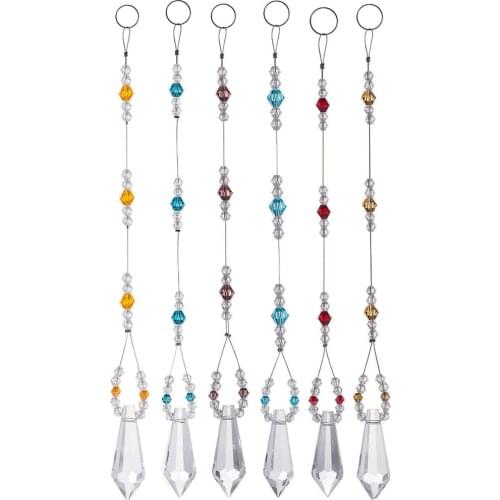 Camal 6pcs/set 8.3inch Suncatcher Crystal Pendants Prisms Chandelier Hanging Ornaments Home Decoration Window Wedding Party