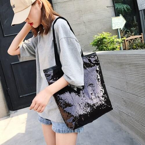 2020 Portable Sequin Handbags Women Fashion Sequins Shopping Bag Large Capacity Glitter Beaded Shoulder Bag Sequin Beach Bag