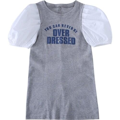 Hollead Kids Girls Casual Dresses Japanese Korean Puff Sleeve Letter Print Dress 1-8 Years Summer Children Slim Elegant Costume