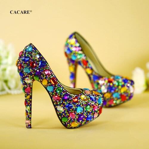 CACARE Luxury Wedding Shoes Shinny Rhinestones Platform High Heels Customized Bridal Party Shoes Cinderella Multi-choice F2960