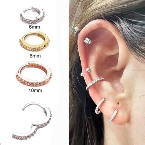 1PC 6-10mm Cz Nose Hoop Nostril Ring Helix Cartilage Tragus Earring Cz Cartilage Huggie Hoop Earring Jewelry