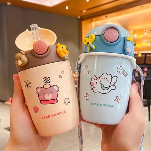 Cute Cartoon Thermos Water Bottle 304 Stainless Steel Vacuum Flask For Children Girls Coffee Mug Drinking Insulated Cup