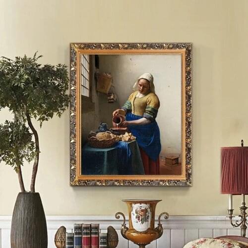 Maid Pouring Milk on Canvas Print Nordic Poster Scandinavian Wall Art Picture for Living Room Home Decoration Frameless