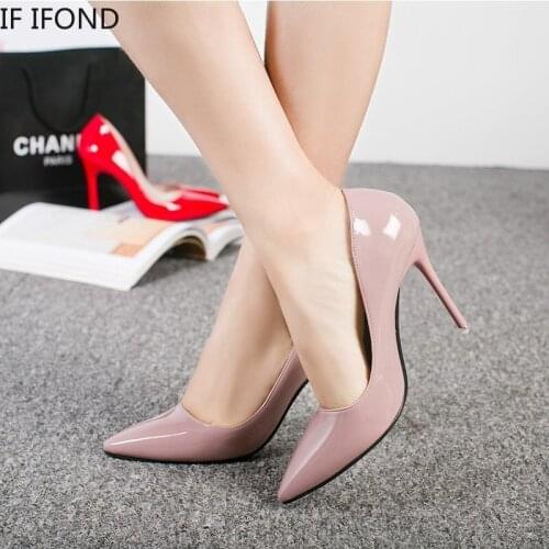IF IFOND Women Pumps Elegant Patent Leather Pointed Toe High Heels Sexy Stiletto Office Lady Shoes Woman Wedding Bridal Shoes