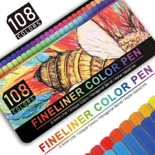 W3JD 108 Fineliner Pens Colored Fine Tip Markers 0.4 mm Fine Point Pens Felt Tip Pens for Drawings Journaling Art Supplies