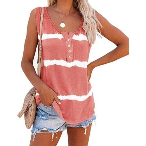 2022 New Summer T-shirt Womens Casual Beauty Dress New Hot Sale Womens Tie-dye Printed Buttoned Vest Loose High Quality