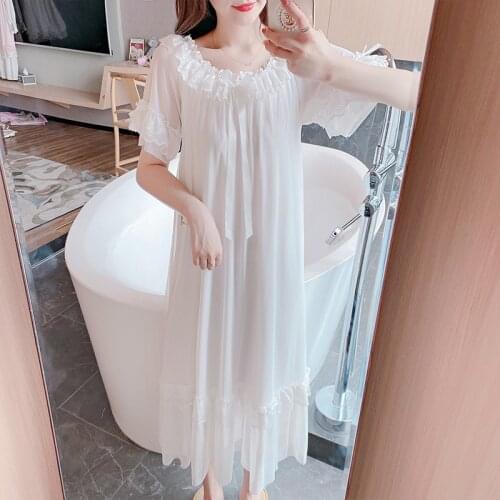 Summer Fairy Palace Nightdress Womens Short Sleeved Fashion Lace Nightgown Long Dress Lady Nightwear Mesh Female Sleepwear