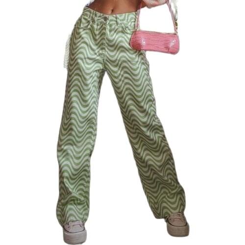 Ripple print ladies high waist wide leg pants jeans loose street casual fashion 2021 summer clothes bottom trousers