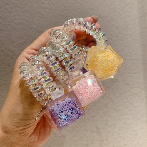 Lady Colorful Headband Sequins Square Phone Cord Rubber Bands Girl Hair Accessories