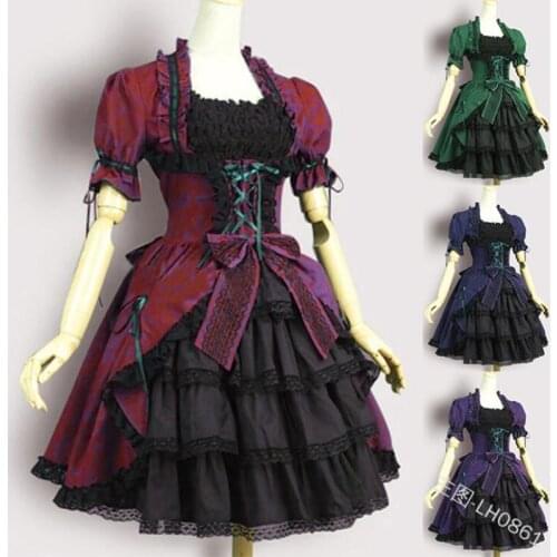 Palace vintage sweet lolita dress lace bowknot cross strap victorian dress kawaii girl gothic lolita op loli cosplay