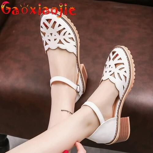 2021 Summer New Women Sandals College Style British Retro Sen Close Toe Hollow Roman Womens Shoes Thick Heel 5CM Slippers Women
