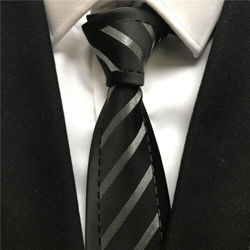 2021 Mens Ties Jacquard Woven Neck Tie Black with Silver Diagonal Stripes Panel Neckties for Men