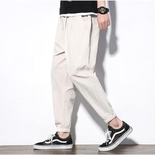 #2606 Summer 2020 Cotton Linen Harem Pants Elastic Waist Thin Solid Color Plus Size 5XL Thin Vintage Casual Trousers For Men 5XL