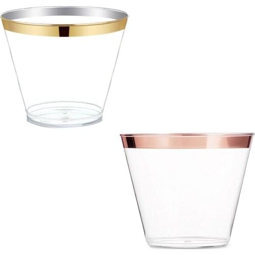 270ml 6PCS Rose Gold Wine Glass Hard Plastic Transparent Cup Dessert Cup Aviation Cup For Juice Tiramisu Ice Cream
