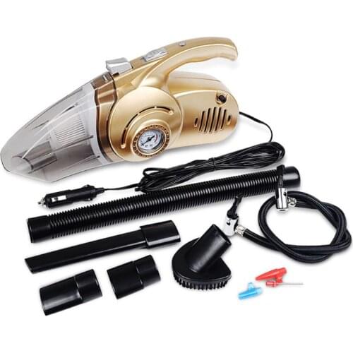 4-in-1 Multi-Function Car Vacuum Cleaner Wet and Dry Duster Auto Care with Tire Pressure Gauge and Air Pump Inflator Lighting an