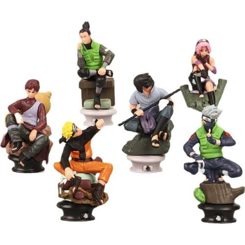 6 Chess Version Naruto PVC Anime Figures Naruto Sasuke Kakashi Gaara Haruno Sakura Shikamaru Doll Ornaments Action Toys For Boy