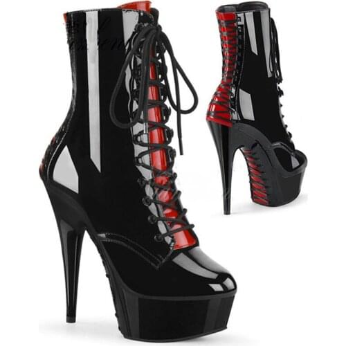 15-17-20cm high heel ankle boots, stilettos for pole dancing practice, cross lace-up soles, sexy ankle boots