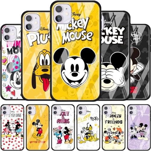Lovely Disney Mickey for Apple iPhone 12 Pro Max Mini 11 Pro XS Max X XR 6S 6 7 8 Plus Luxury Tempered Glass Phone Case