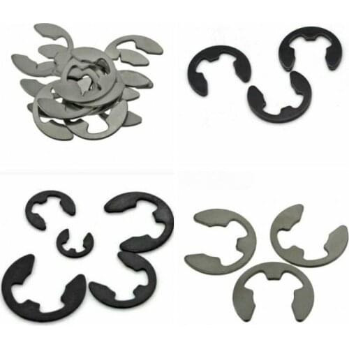 Black Carbon Steel/304 Stainless Steel Shaft Bearing Retaining Ring Split Washer Snap Collar E Type Clip Circlip 50pcs 1.2-12mm