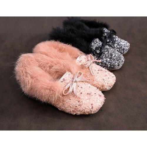 Kids Girls Casual Cotton Shoes In Winter Children Fashion Princess Shoes Plus Velve Keep Warm Sneakers Soft Sole SJD054