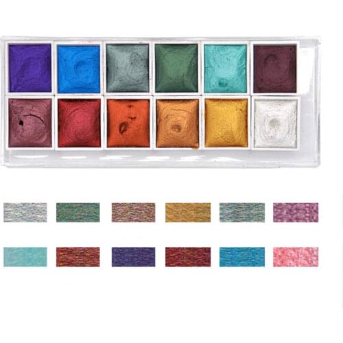 12 Colors Portable Glitter Watercolor Paint Set Metallic Gold Pigment Paint Tools DIY Drawing FP8