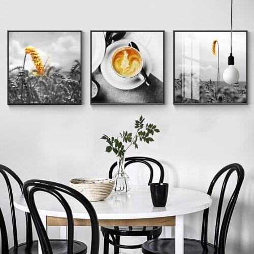 Morning Coffee Cup Picture Home Decor Wall Art Nordic Canvas Painting Modern Yellow Decor Art Print and Poster for Living Room