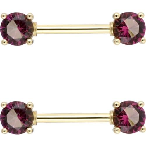 JHJT 2PCS 14G(1.6mm) Rainbow Heart/Round CZ Nipple Rings 316L Steel Body Jewelry Nipple Bar Ring Barbell Piercing