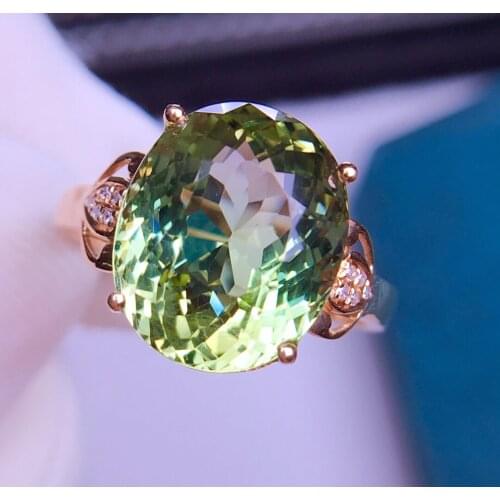 E417 Tourmaline Ring Fine Jewelry Solid 18K Gold Nature Green Tourmaline Gemstones 6.5ct Diamonds Rings for Women Fine Present