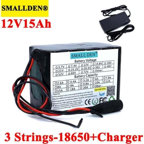12V 15ah 18650 lithium Rechargeable battery 11.1V 15000mAh with PCB For hernia lamp,amplifiers, monitoring+12.6V 3A Charger